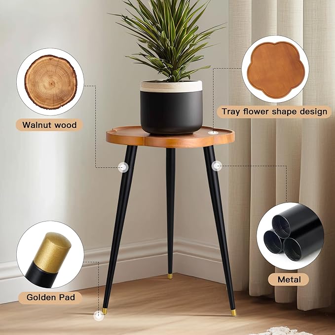 Plant Stand Indoor, Wood Plant Table Plant Holder with Raised Design,Heavy Duty Metal Flower Pot Stand, Mid Century Modern Home Decor Small Side End Table（Clr.1-Flower 16" H）