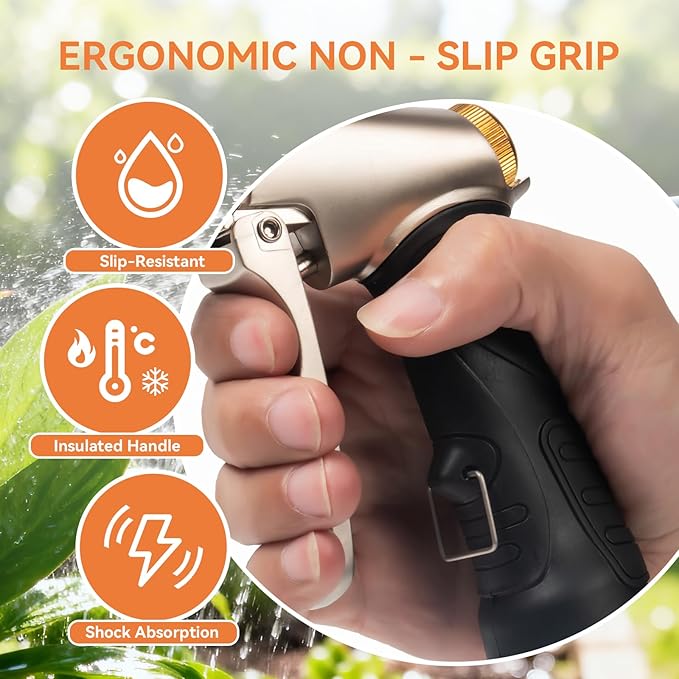 360° Rotating Hose Nozzle with Lock Function - 9 Spray Modes, Anti-Slip Grip, for Gardening, Car Wash & Pool Maintenance (Front Trigger)