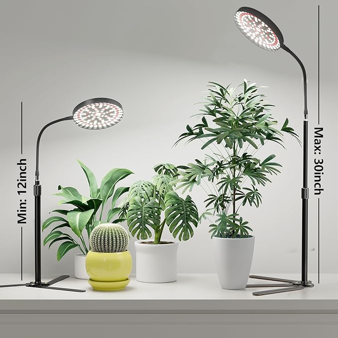 GooingTop Grow Light for Plants Indoor Growing,6000K Full Spectrum Plant Growing Lamp with White Red Blue LED for Pots Succulents Seed Starting,Height 10-32'' with Optional Dimming & Timer