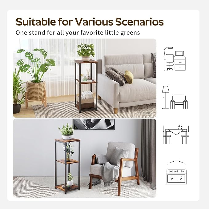 3-Tier Tall Plant Stand Indoor, Corner Plant Stands for Indoor Plants Multiple, Multi-Functional Small Side Table for Living Room, Bedroom, Balcony