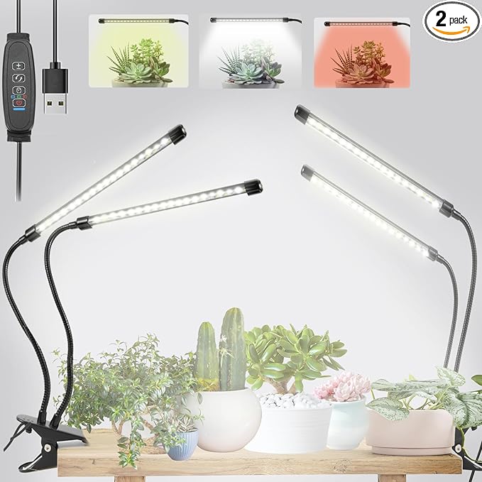 Clip On Grow Light for Indoor Plants,Full Spectrum Led Plant Grow Lights with Auto-Timer, Plant Growing Lamp for Seed Starting,Houseplants, Bonsai, Pot Plant,2 Lamps(2pack)