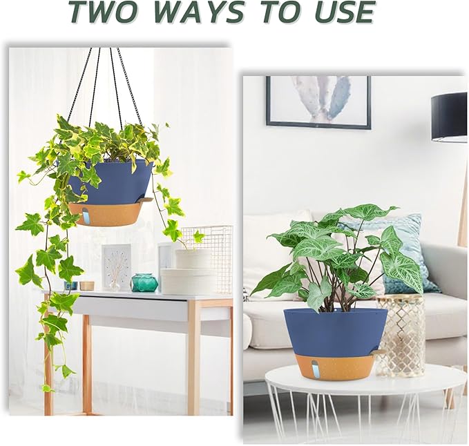 ZMTECH 12 Inch Hanging Planters for Indoor Plants, 1 Pack Self Watering Hanging Planter with Visual Reservoir, Hanging Pots for Plants Outdoor with Drainage Hole and Plant Hanger(1 Pack, Blue)