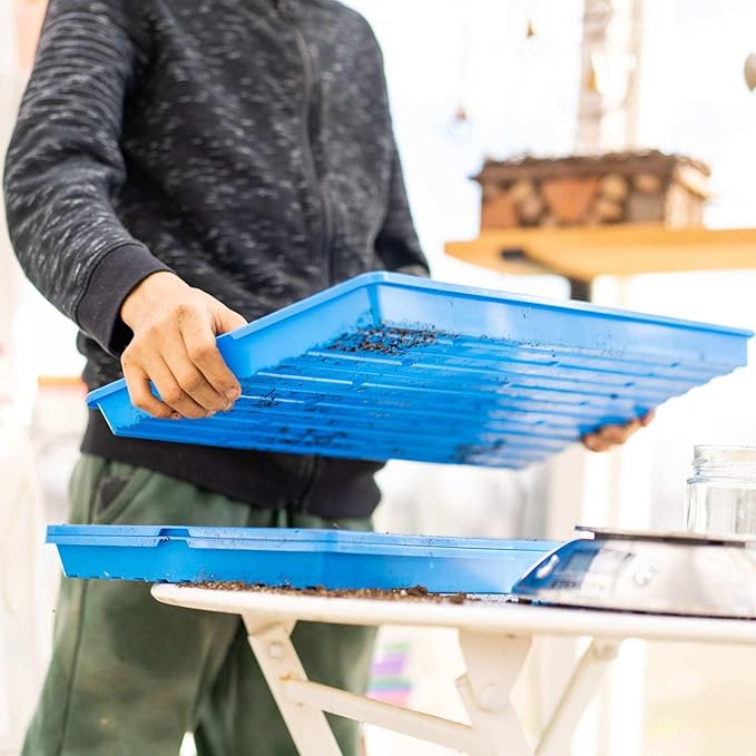 Bootstrap Farmer Microgreen 1020 Trays, Blue 10 Pack, Extra Strength with Holes Shallow Seed Plant Tray Grow Microgreens Wheatgrass Fodder Sprouting