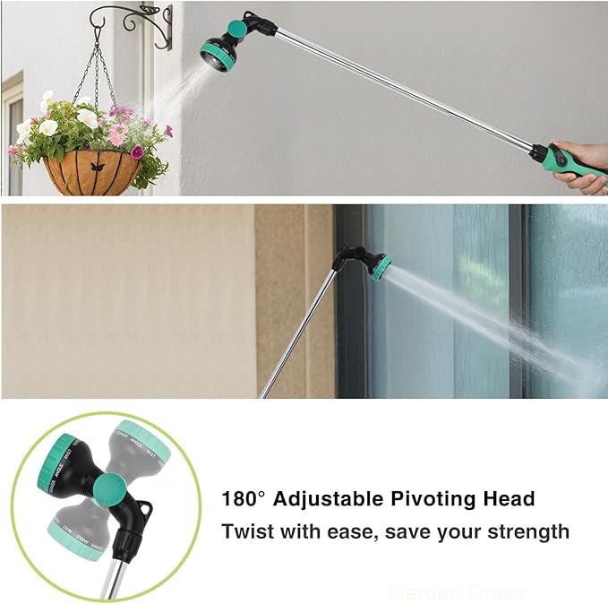 Yesker Watering Wand for Garden Hose, 35 Inch, 9 Spray Patterns, Adjustable Water Sprayer with Pivoting Head, Garden Hose Nozzle with Thumb Flow Control, Ideal for Water Hanging Baskets and Shrubs