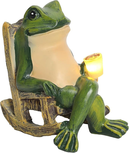 Miniature Frog Garden Statue Solar Light Outdoor Decor Frog Figurine for Outdoor Indoor Home Lawn Yard Balcony Porch Patio for Women Mom Grandma 3.74"x2.75"x3.93"