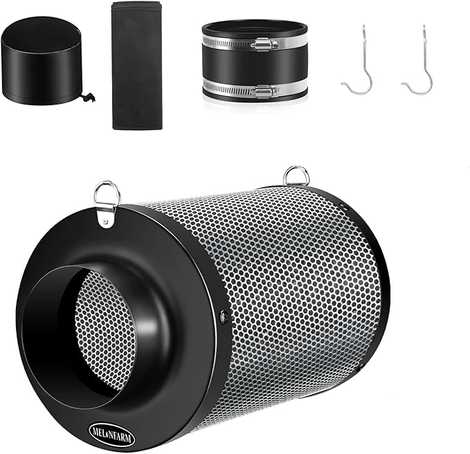 MELONFARM Air Filtration Kit 4", Built-in 14cm Fan Low Nois Carbon Filter with 12-Speed Controller, 8' Ducting & 6" Vent Cover, Cooling & Ventilation System for Grow Tents, Indoor Gardening 4" x 10.3"