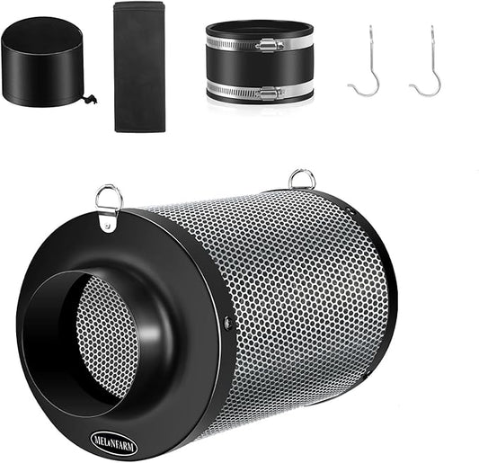 MELONFARM Air Filtration Kit 4", Built-in 14cm Fan Low Nois Carbon Filter with 12-Speed Controller, 8' Ducting & 6" Vent Cover, Cooling & Ventilation System for Grow Tents, Indoor Gardening 4" x 10.3"