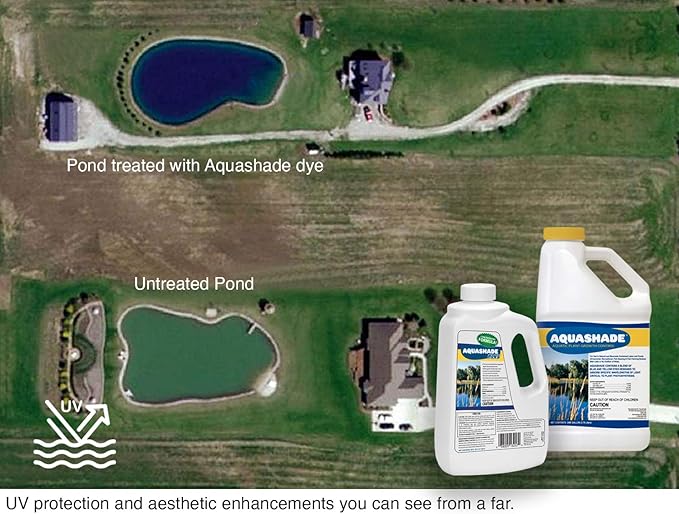 Aquashade Blue Pond Dye - 1 Gallon EPA-Approved Sunlight Blocker for Algae - Weed Suppression - Safe for Fish, Livestock and Swimming - Eco-Friendly Liquid Treatment for Water