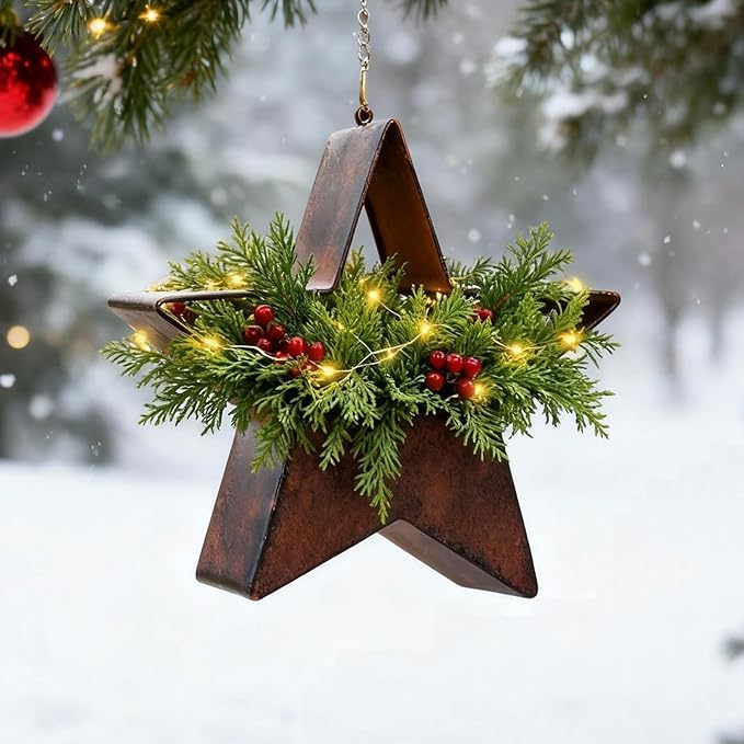 Metal Plant Hangers Indoor and Outdoor: Christmas Birthday Gifts for Women Mom Wife Garden Lovers - Star Shape Hanging Planters Perfect for Window Wall Living Room Office Decor(Rustic)