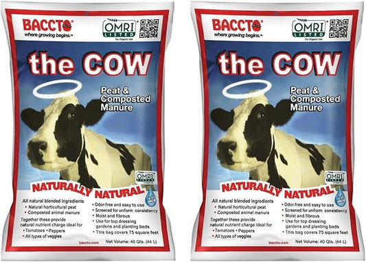Michigan Peat Baccto 1640 Wholly Cow Horticultural Compost and Manure for Soil Amendment, Lawn Care, & Garden Beds, 40 Quart Bag (2 Pack)