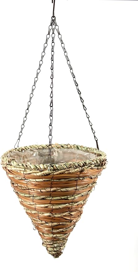 SuperMoss (29666) Natural Wood Woven Cone Hanging Basket - Durable, Stylish, and Versatile Outdoor Planter for Garden & Home Décor, 12”, Wintergreen
