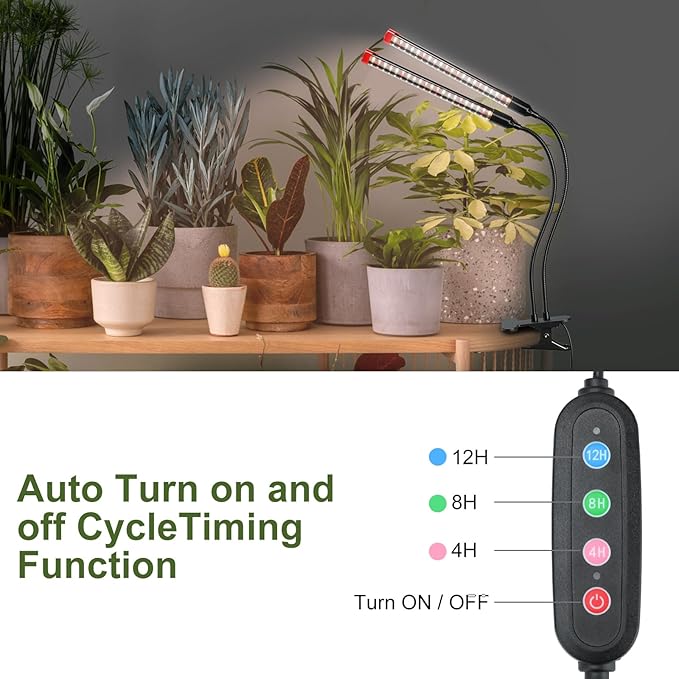 Gamechanger! 18W Power Home Plug, NOT 10W Adapter, FECiDA 2Head Clip Grow Lights for Seed Starting with Timer, Enough Bright Like Sun Full Spectrum Grow Lights for Indoor Plants, Bonsai, Seedlings
