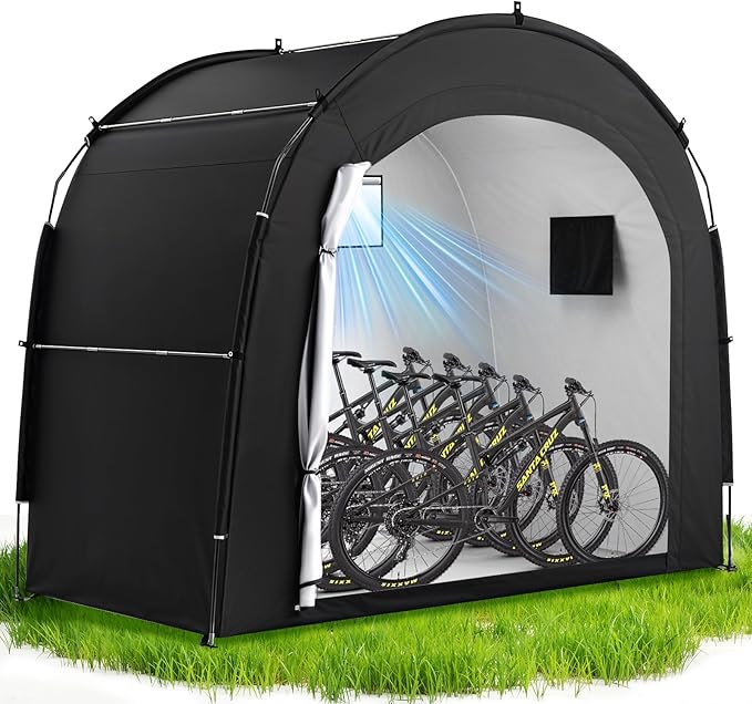 Housolution Bike Storage Tent Shed for 5 Bikes, Outdoor Portable 210D Oxford Thick PU4000 Waterproof Bike Cover with Ventilated Window, Bike Tent Fit for Bicycle, Lawn Mower, Garden Tools