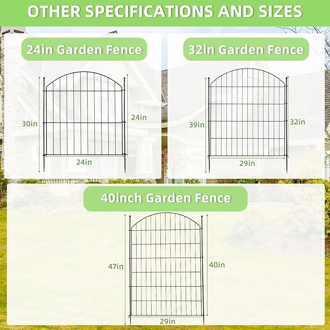 Decorative Garden Fence 40in (H) x24ft (L), 10 Pack No Dig Fence Animal Barrier for Dog, Arched Flower Bed Edging, Wire Border Panel Fencing for Yard Patio Outdoor Decor