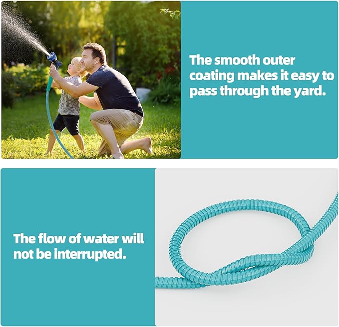 SPECILITE 75ft 304 Stainless Steel Garden Hose Metal, Heavy Duty Water Pipe with Nozzles for Yard, Outdoor - Flexible, Never Kink & Tangle, Puncture Resistant (Sky Blue)