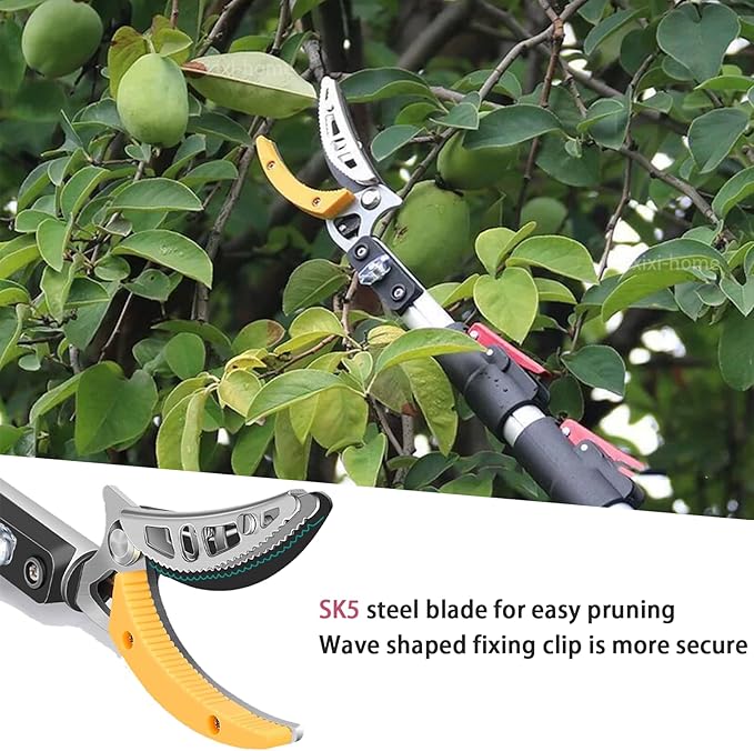 xixi-home Cut and Hold Pruners 4.6-9.8 Ft Long Reach Pole Saw Pruning Shears and Hold Bypass Pruner Extendable Tree Trimmer with Dedicated Serrations Telescoping Fruit Picker