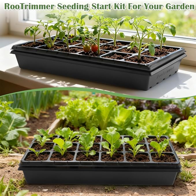 10 Pack 3 Inch Square Pots 2.9" Deep 18 Big Cell Seedling Trays with 10 Pack Water Collection Nursery 1020 Trays No Holes for Seeds Starting and Transplanting (20"x10",10 Sets)
