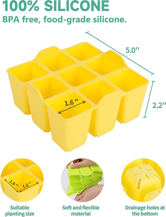 8 Packs Colorful Seedling Starter Trays, Silicone Seed Starter Trays Suitable for 10" 10" Planting Trays, BPA-Free & Dishwasher Safe, Indoor Gardening Plant Germination Trays