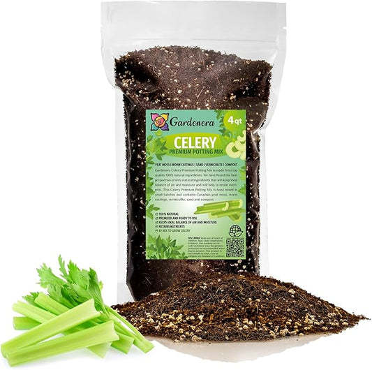 GARDENERA Premium Celery Potting Soil Mix - Optimal Nutrient-Rich Blend for Thriving and Crisp Celery Plants - 4 Quart