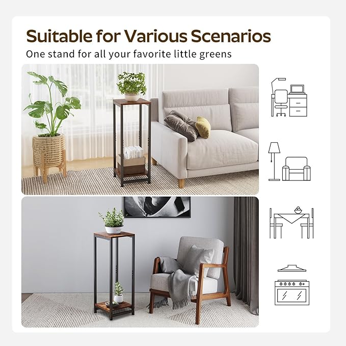 2-Tier Tall Plant Stand Indoor, Corner Plant Stands for Indoor Plants Multiple, Multi-Functional Small Side Table for Living Room, Bedroom, Balcony