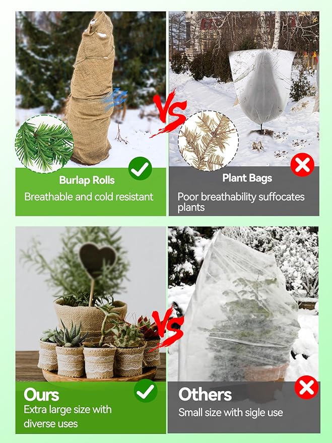 ANPHSIN 15ftx40in Natural Burlap Plant Covers Freeze Protection - Winter Frost Blankets Cloth Fabric Roll for Outdoor Bushes Trees Potted Plants Cold Weather
