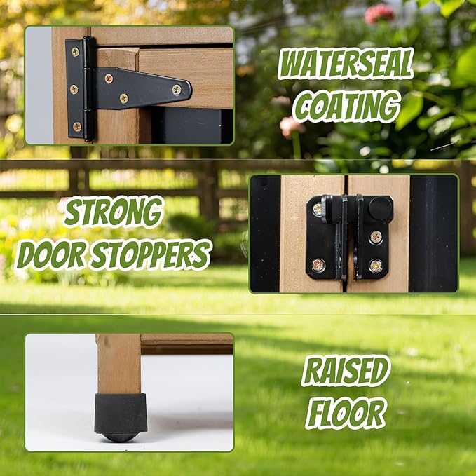 Small Outdoor Storage Cabinet Waterproof, Wood & Metal Storage Shed with Lockable Doors & Adjustable Shelves, Vertical Outdoor Cabinets for Patio Backyard,Garden Tool Shed and Accessories, Brown
