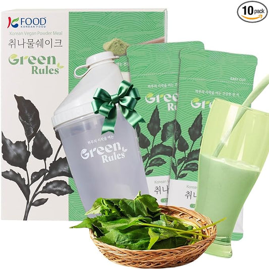 Korean Food Greenrules Korean Grain Shake Gift Set with Chwinamul – Plant-Based Meal Mix Powder, 10 Stick Packs + Free Shaker Bottle