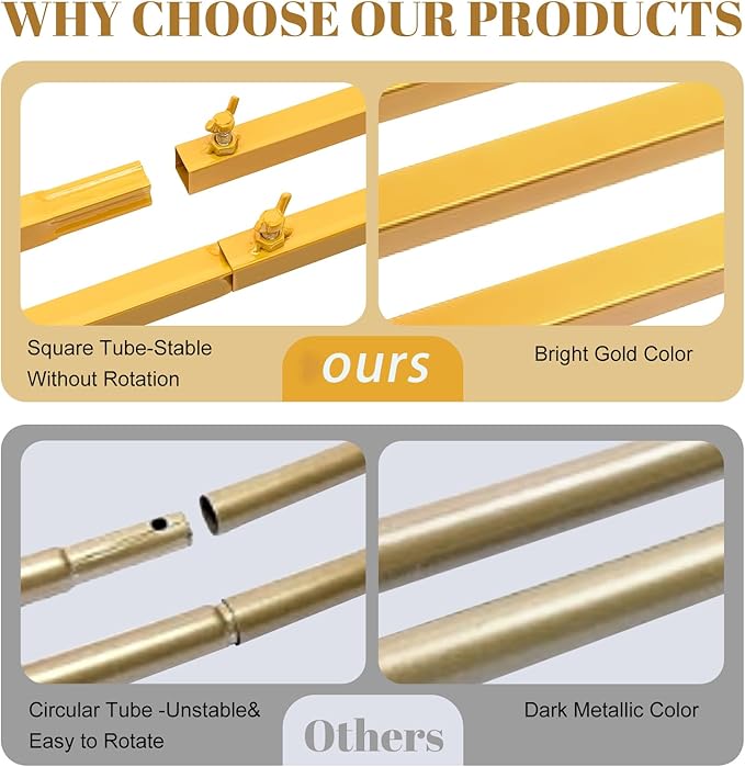 Wedding Square Backdrop Stand, Wedding Arches Frame, Wedding Arch Stand, Metal Balloon Backdrop Stand for Ceremony Party Birthday Party, Garden Arbors Stand, 6.6FT x 6.6FT Gold