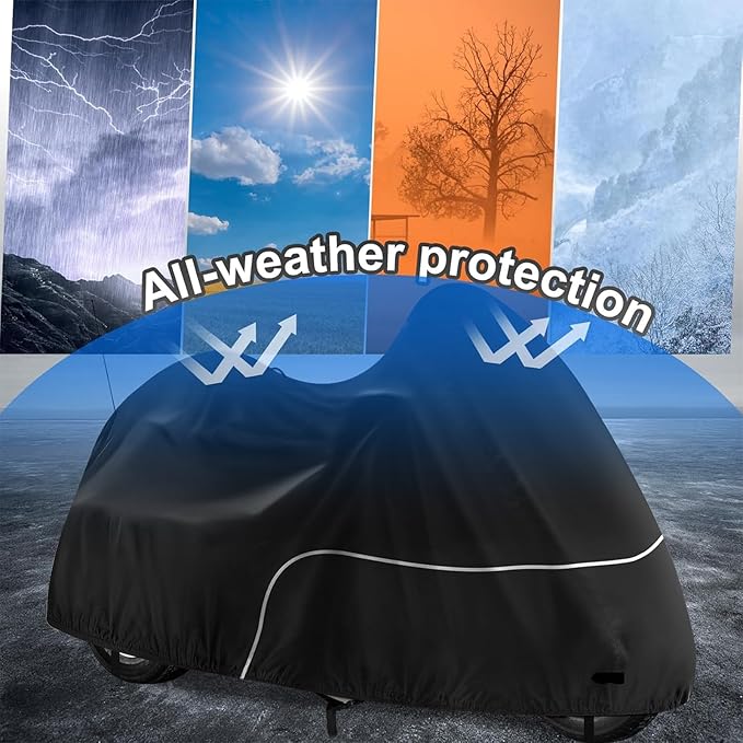 Trike Cover, Waterproof 3 Wheel Motorcycle Cover for Harley Davidson, Honda Goldwing, Kawasaki Trike Accessories, with Windproof Buckle, Reflective Strap, Black