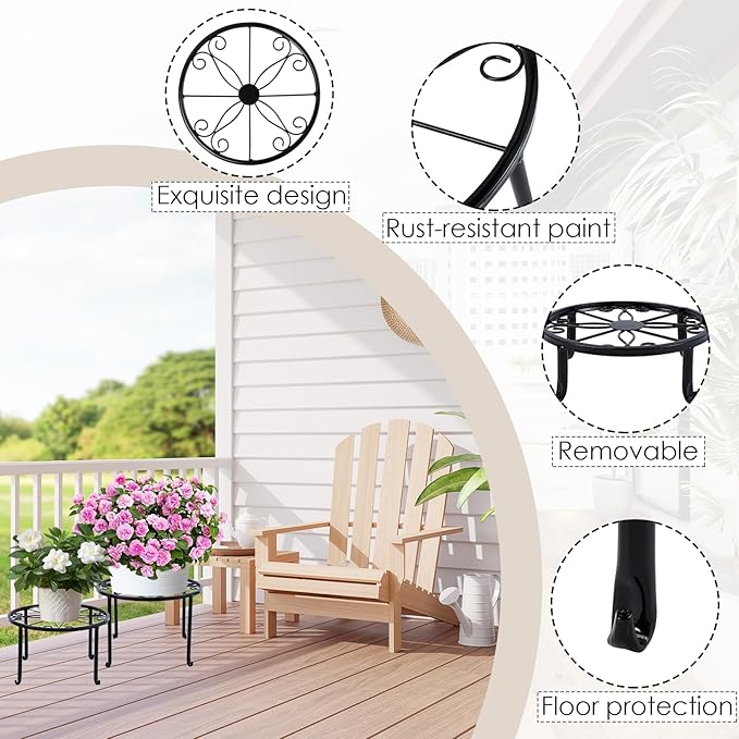 5 Pack Metal Plant Stand, Plant Stands for Indoor Outdoor, Heavy Duty Plant Pot Shelf for Multiple Plants, Flower Pot Stand for Decoration Racks Garden Home Patio, Black