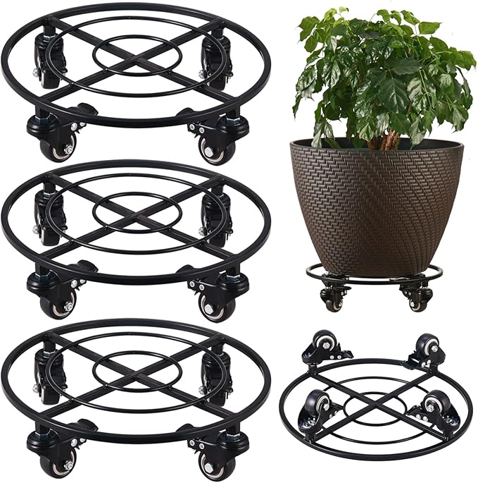 3 Packs Large Metal Plant Caddy with Wheels 13.6" Rolling Plant Stands Heavy-Duty Wrought Iron Plant Dolly Plant Rollers Planter Mover with Casters
