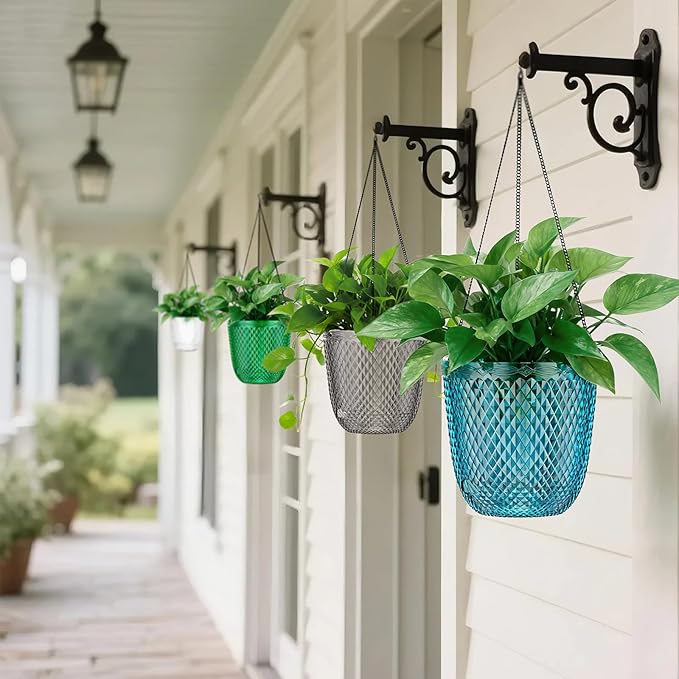 QCQHDU Self Watering Hanging Pots, 2 Pack 7.2 Inch Hanging Planters for Plants Indoor, Outdoor Flower Pots with Drainage Holes and 3 Hooks Chains for Garden Home (Klein Blue)
