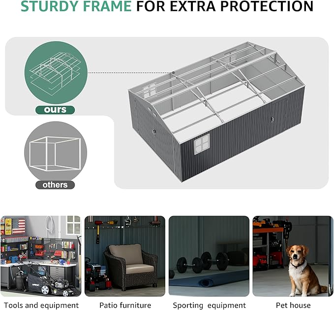 13x20 FT Outdoor Storage Shed, Large Metal Garage Sheds with Two Windows and Two Translucent Panels,Tool House w/Free Light Panet & Sloped Roof,for Car,Truck,Bike,Lawnmower,Tool,Dark Gray