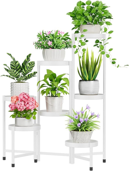 iDavosic.ly Plant Stand Indoor Outdoor, 7 Tier Corner Metal Flower Display Holder Shelf, Easy Assembly Folding Tall Orchid Rack for Patio Balcony Porch Garden Living Room House, White