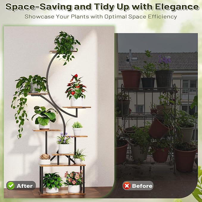 Plant Stand Indoor with Grow Lights, 2 Pack 62" Tall Corner Plant Shelf with Hook for Plants Multiple, Tree-Shaped Tiered Metal Plant Flower Holder with Adjustable Brightness & Timer for Home, Patio