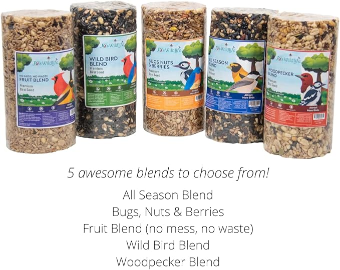 JCs Wildlife Wild Bird Blend Premium Bird Seed Small Cylinder with Hole, 1.5 lb (6 Cylinder)