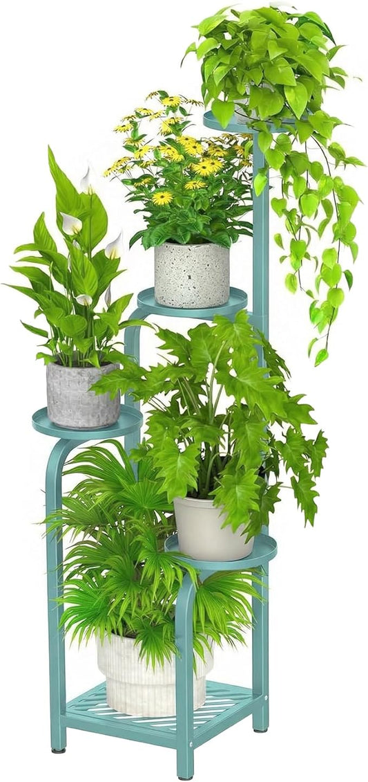TOSKING 5 Tier Tall Plant Stand Indoor Outdoor, Heavy Duty Corner Shelf for Plants & Decor, Space Saving 3.9FT Metal Flower Pot Stand for Balcony, Garden, Living Room, Patio (Blue, 47in)