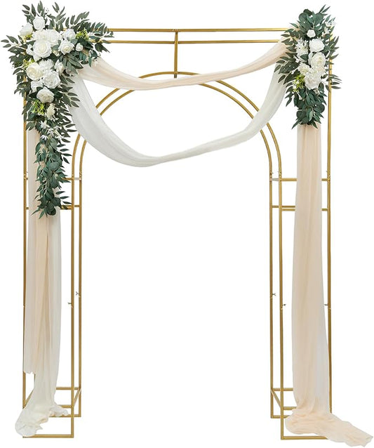 7.87ft Tall Double Arch Wedding Backdrop Stand, Gold Metal Open Arch Backdrop, Frame Square Shaped Wedding Arches for Ceremony Baby Shower Garden Birthday Party
