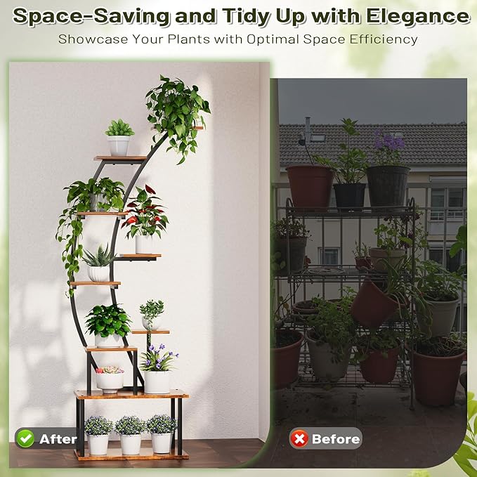 Plant Stand Indoor with Grow Lights, 2 Pack 63" Tall Corner Plant Shelf with Hook, Plant Shelving Rack Organizer with Adjustable Brightness & Timer, Tiered Metal Plant Flower Holder for Home, Patio