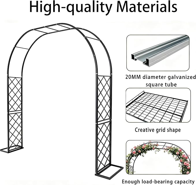Metal Garden Arbor, Heavy Duty Metal Garden Arch Trellis for Climbing Plants, Decorative Archway Wedding Arch Frame for Patio, Backyard, Patio, Lawn, Pathway, Black
