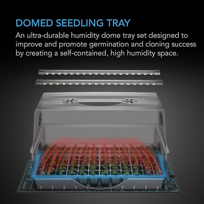 AC Infinity Heavy-Duty Large Humidity Dome 6x12 Germination Kit, Full Spectrum LED Grow Light Bars w/Samsung LM301H EVO LEDs, Heat Mat, 3 mm Thickest Dome, Trays, Extension Panels, for Seed Starting