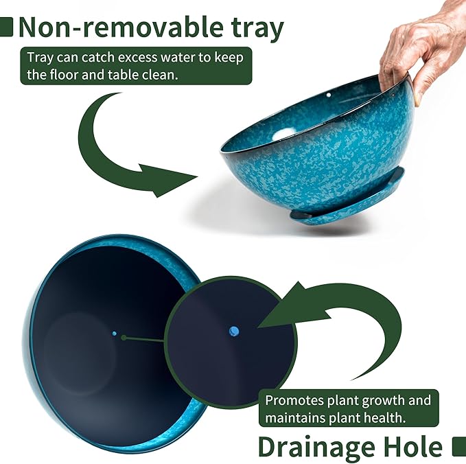 2 Pack 10 inch Hanging Planters, Plastic Hanging Plant Pots with Drainage Hole and Chain, Hanging Flower Pots for Outdoor Indoor Plants (Snowflake Blue)