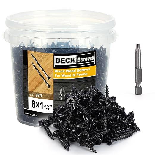 Deck Screws #8X1-1/4’’, T25 Star Torx Drive Flat Head Wood Screws, Black, 5lb
