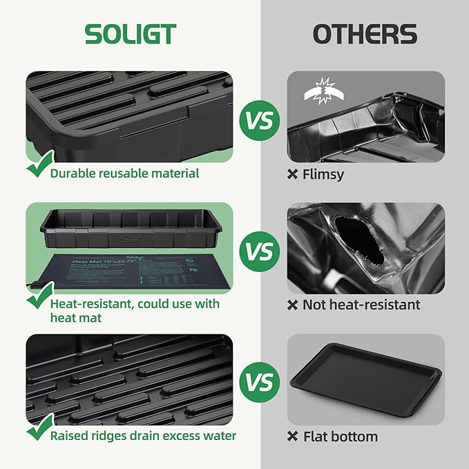 SOLIGT Extra Thick Heavy Duty 10 Pack 1020 Seed Starting Trays - Microgreens Growing Trays Seedling Plant Germination Starter Tray Transplant Fodder Flats, No Holes, No Leakage, Reusable…