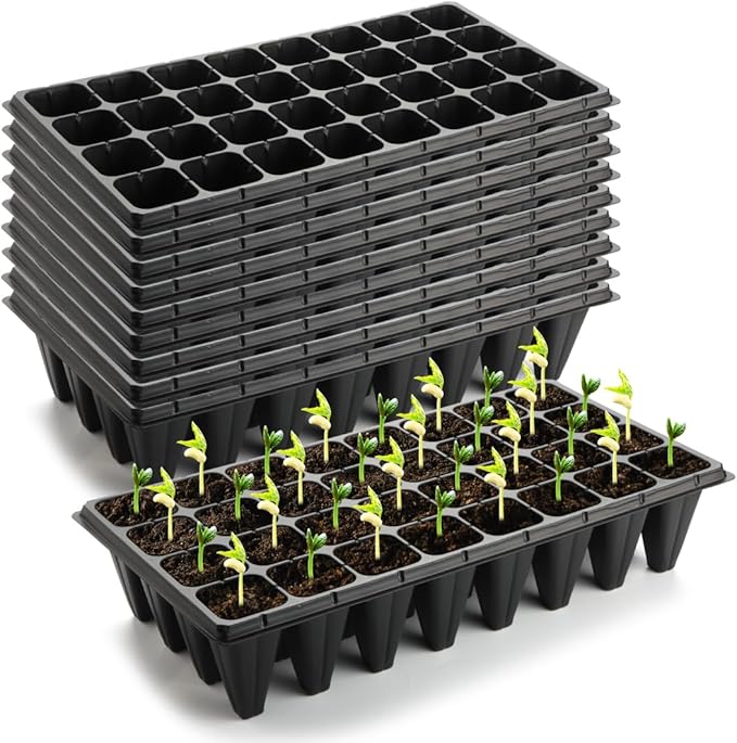 10 Pack 1020 Trays No Holes and 10 Pack 4.3" Deep 32 Cell Seed Starter Trays, 20" x 10" - Heavy Duty Plastic Nursery Flats for Seed Germination & Plant Propagation (10 Sets)