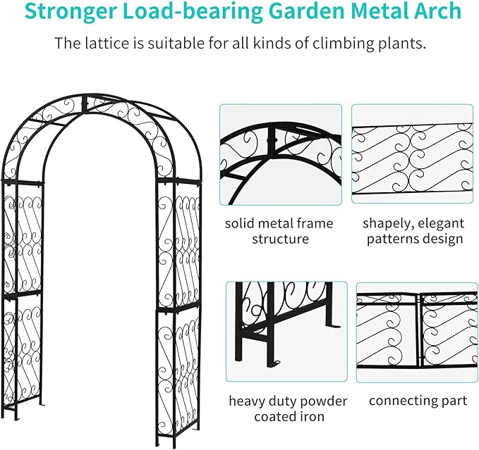 SCENDOR 48.8" W x 83.8" H Garden Arch, Black Sturdy Metal Iron Arbor, Courtyard Cast Trellis for Various Climbing Plant, Outdoor European-Style Archway Wedding Ceremony Party