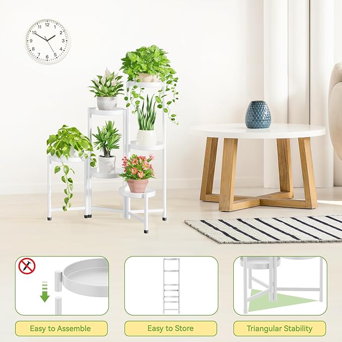iDavosic.ly Plant Stand Indoor Outdoor, 6 Tier Corner Metal Flower Display Holder Shelf, Easy Assembly Folding Tall Orchid Rack for Patio Balcony Porch Garden Living Room House, White