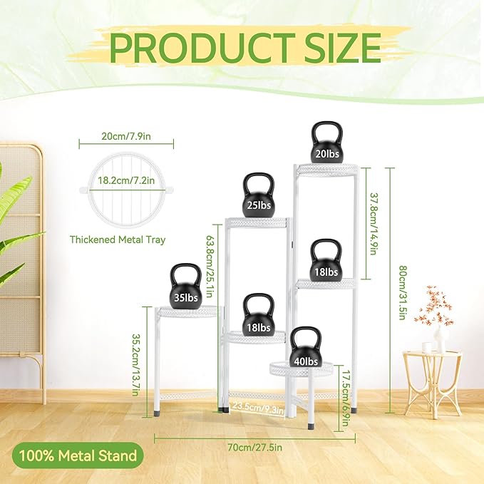 iDavosic.ly Plant Stand Indoor Outdoor, 6 Tier Corner Metal Flower Display Holder Shelf, Easy Assembly Folding Tall Orchid Rack for Patio Balcony Porch Garden Living Room House, Wrought Iron - White