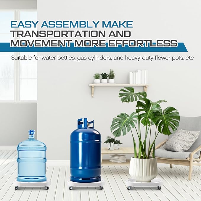 2 Pack 5 Gallon Water Bottle Jug Caddy with 4 Rolling Swivel Casters Wheels 5 Gallon Bucket Dolly for Heavy Duty Garden Flower Pot Movers, Plant Stroller, 11" Inside Diameter (White)