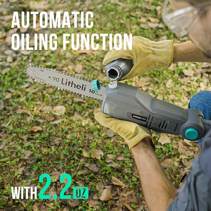 Litheli 40V PoleSaw Cordless, 10 Inch Battery Pole Saws for Tree Trimming, Electric Pole Chainsaw with 2.5Ah Battery & Charger, Oiling System, 8.3 LB Lightweight, 16 FT/S Cutting Speed Power Pole Saw
